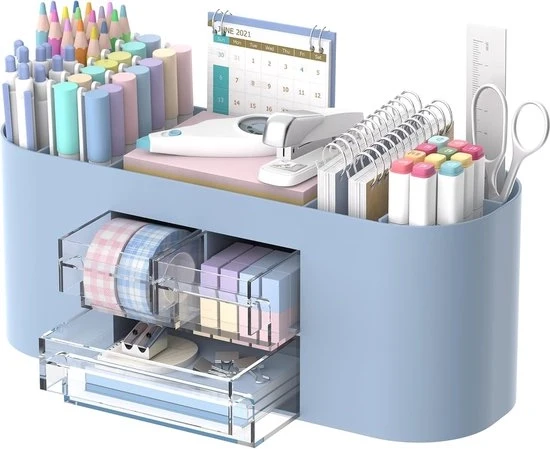 Organizzatore di penne per scrivania - Grande capacità - Multifunzionale - Bianco/Blu/Rosso - Materiale di alta qualità