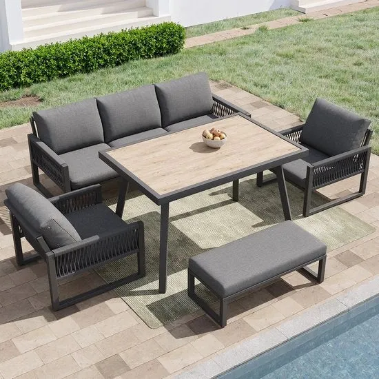 Set di mobili da giardino - Resistente alle intemperie - 6-7 posti - Grande tavolo da pranzo - Plastica