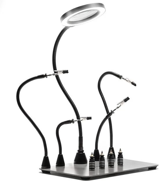 Soldeo professionale con base ampia - 5x luce LED ingrandente - supporto per stampa PCB - mani soldeo magnetiche flessibili