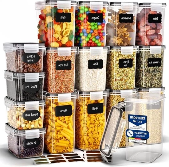 Scatola di Stoccaggio con Set di Chiusura Ersi Aria con 16 - Pasta Muesli Farina - Scatola di Stoccaggio Cucina - Contenitori di Stoccaggio Cucina - Organizzazione e Stoccaggio Cucina - Stoccaggio e Organizzazione Cucina - Supporto Formaggio