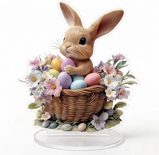 Decorazione di Pasqua in Acrilico 2D – Coccodrillo di Pasqua in Scatola di Uova con Fiori – Decorazione per Tavolo in Piedi