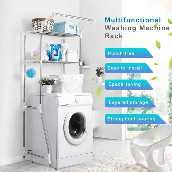 Organizzatore per la lavatrice sopra il water - 2 strati di pannelli per la cucina - organizzatore spaziale - regolabile - bianco - (58-95) x 49 x 179 cm Scaffale per lavatrice