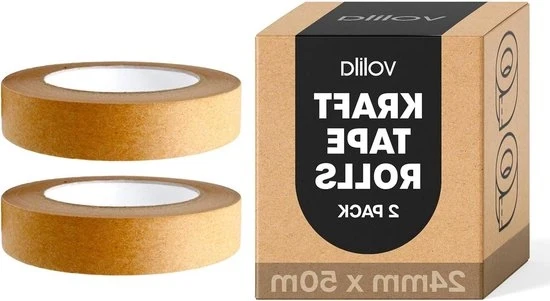 Rolle di Carta Adesiva - Nastro di Carta per Mobiliare e Imballare - Nastro di Carta Riciclabile con Adesivo Forte - 2 Pack (Marrone, 24mm x 50m)