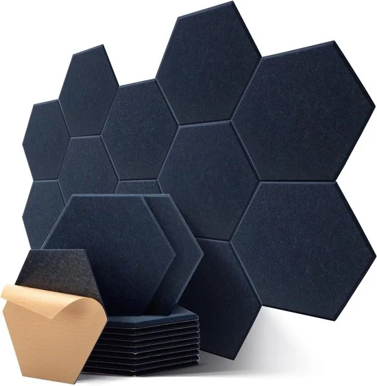 Pannelli acustici a forma di esagono - Autoadesivi e assorbenti del suono - 12 pezzi - 30x26x0.9cm