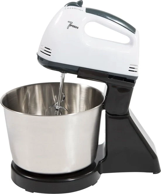 Macchina da cucina - Mixer con uncini in acciaio inossidabile e protezione - 7 velocità diverse - 100W - Motore potente - 16cm x 16cm x 27,5cm