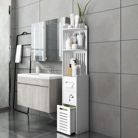 Cassettone da bagno alto - 2 cassetti - 3 pannelli - impermeabile - idrorepellente - 120x22x120 cm - cassettone da bagno alto bianco