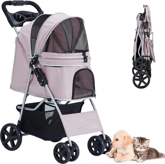 Carriolo per cani pieghevole - contenitore per cani fino a 15 kg - trasportino per animali domestici - rosa chiaro