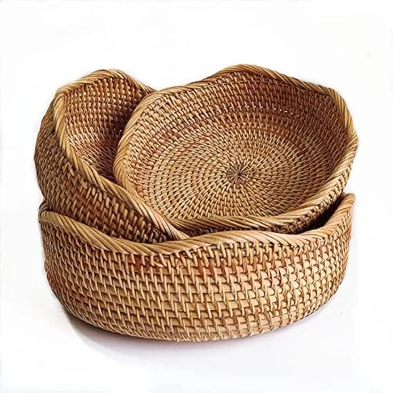 Set di 3 cestini di legno per frutta - cestini di servizio in vimini - set da 3