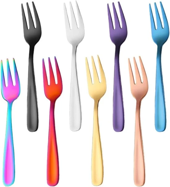 Set di Forchette Colorate - Mini Forchette - 8 Pezzi - Acciaio Inossidabile - 13,7 cm
