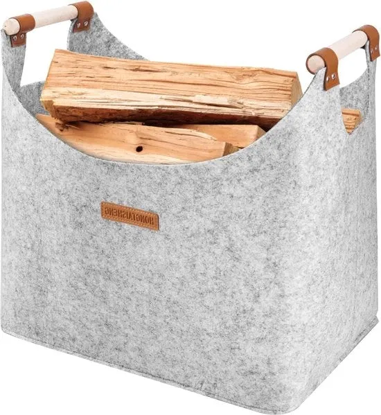 Mangiatutto XL per legna - Mangiatutto con manico rinforzato e imbottitura extra spessa in pelle vegetale - Mangiatutto in legno pieghevole - Borsa in pelle vegetale come contenitore per acquisti, legna, giornali o legna da ardere (grigio chiaro)