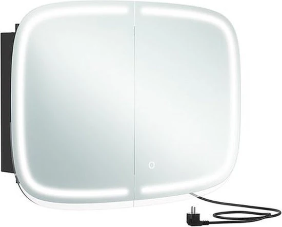 Cassa specchio con illuminazione - armadio bagno - tipo parete Cassa farmaci - armadio bagno con 2 prese e 2 porte USB - 2 mensole regolabili - angoli arrotondati - nero