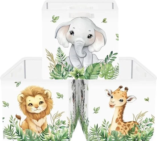 Set di scatole di archiviazione a forma di animali in tessuto pieghevole da 3 pezzi, dimensioni 30 x 30 x 30 cm per cassetti e armadietti per bambini