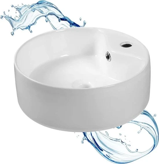 Wastafel ceramica rotonda - finitura alta - dimensioni 40 x 40 x 15 cm - piano di lavoro per arredi bagno e sanitari