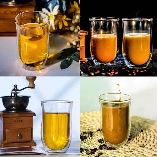 Set di 4 bicchieri per caffè a doppia parete 350ml - bicchieri per cappuccino latte macchiato - bicchieri in vetro termoresistente per cappuccino