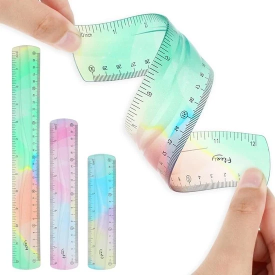 Set di linee flessibili - 30 cm, 20 cm, 15 cm - trasparente - doppia scala - morbida - colorata - articoli per ufficio - articoli scolastici - ufficio domestico