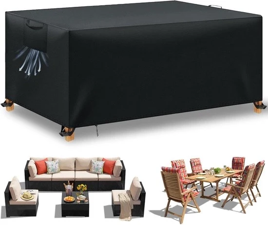 Copri tavolo per giardino - impermeabile - nero - 220 x 140 x 74 cm - tessuto Oxford