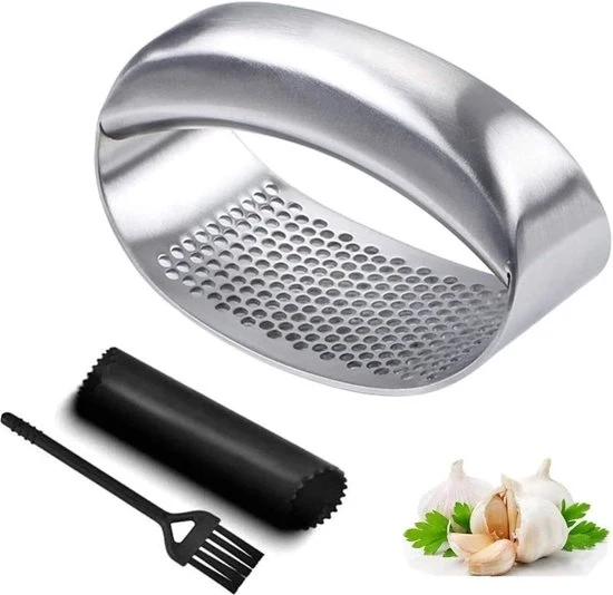 Artefatto per Ajo Ergonomico Risparmio di Lavoro 304 Grado Alimentare Acciaio Inox Tritacipolle inclusa Spatola in Silicone e Setaccio per Pulizia per Gadget di Cucina per la Casa - Dimensione A Argento Tritacipolle