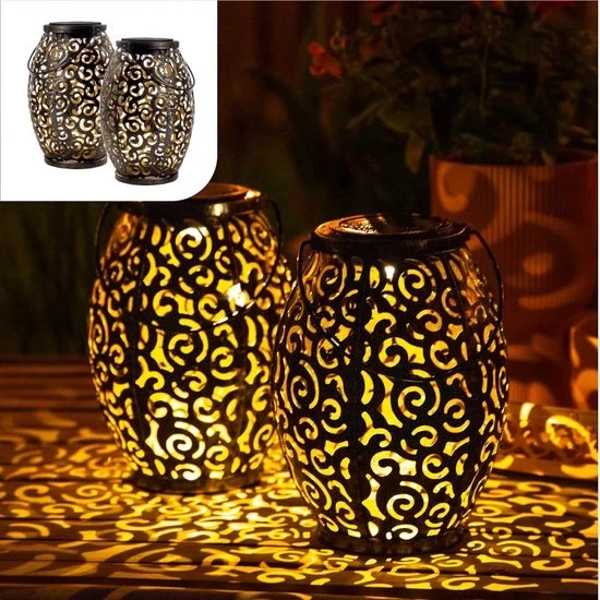 Set di Lampade Estere - Set da 2 - Bronzo Scuro/Dorato - Illuminazione Esterna a LED - Energia Solare - 21,5 x 15 cm - Sensore Giorno/Notte