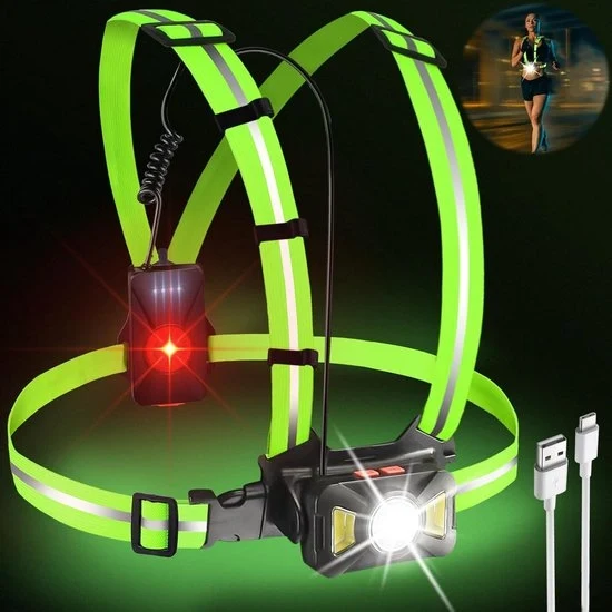 Illuminazione da corsa - Lampo pettorale - Lampo pettorale da corsa - Lampo passeggiatore - Ricarica USB - Vestito da corsa - IPX5 Resistente all'acqua
