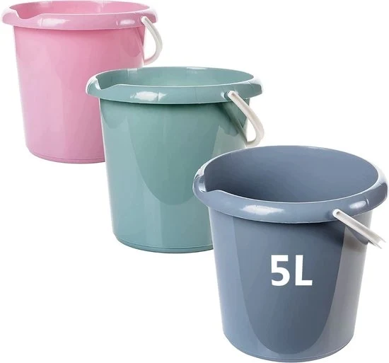 Set di 3 secchi di plastica da 5 litri con beccuccio e misurino per secchio da pulizia sicuro per l'alimentazione