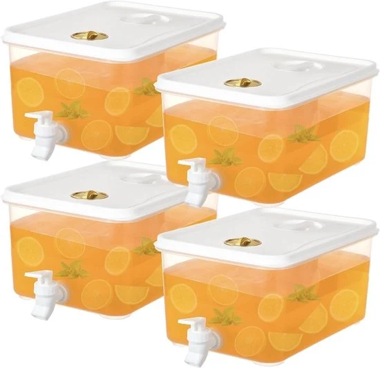 Set da 4 x 5 L Dispensatore di Bevande con Rubinetto | Dispensatore di Acqua in Plastica per Limonata, Succo, Acqua e Bevande Freddi | Dispensatore di Bevande per Feste e Partite