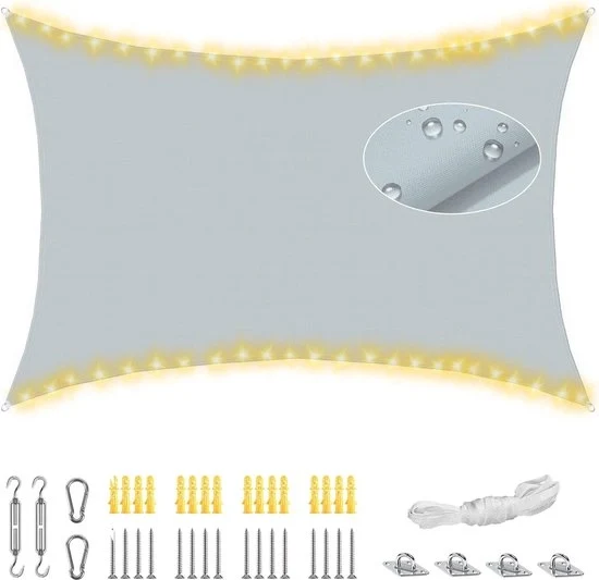 Zonnetenda acqua resistente, rettangolare, 2 x 3 m, zonatura, balcone, protezione UV, fissaggio a sbalzo, tessuto premium poliestere, ombrelloni per patio, giardino, terrazza, prato, piscina