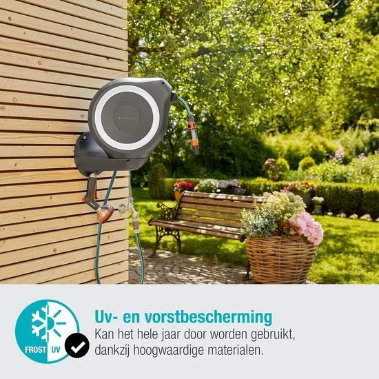 RollUp M 20 m wandslangenbox - Irrigazione flessibile per giardini di medie dimensioni - bobina con supporto a parete e gomito rotativo - set di parti del sistema e getto inclusi 20 m di tubo Slanghaspel per giardino