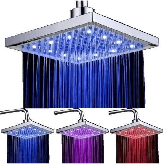 Douchekop Quadrato a LED - Regolazione di Temperatura - 12 pezzi - Finitura Cromata