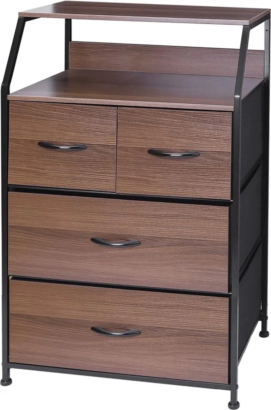 Commode con cassetti, commoda con cassetti, cassettiera con pannelli, pannelli di legno, colore nero noce