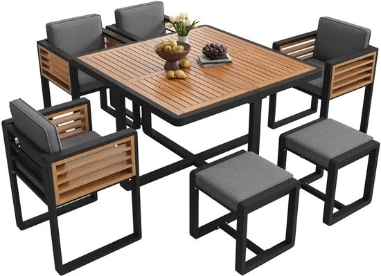 Set da Soggiorno - Legno Massello - 6 Sedie - Tavolo - Mobili per Balcone