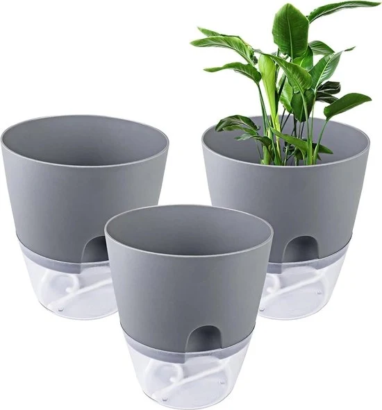 Sistema di irrigazione automatico per vasi fiorali grigio 153 cm largo - Sistema di auto-irrigazione con indicatore di livello acqua, vaso per interni e ufficio Vaso per fiori