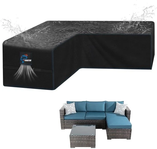 Banco a forma di V in rattan - impermeabile, resistente ai graffi - 1 unità - nero - tessuto Oxford - 215 cm x 215 cm x 87 cm