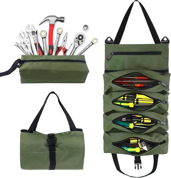 Tas multifunzionale per strumenti con 5 contenitori e tasca portafoglio - astuccio per strumenti da lavoro in tela per uso domestico e professionale