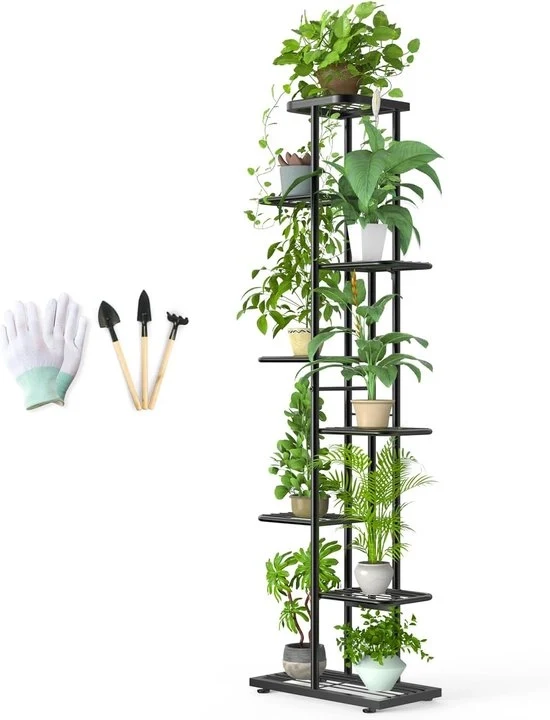 Pianta in legno per esterno e interno - con attrezzi da giardino - nero - metallo - 141 cm