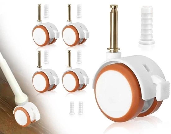 Set di ruote per lettini a 4 gomme con pin di 7 mm per lettino da bebè - ruote per mobili con freno, libere e silenziose (bianche)