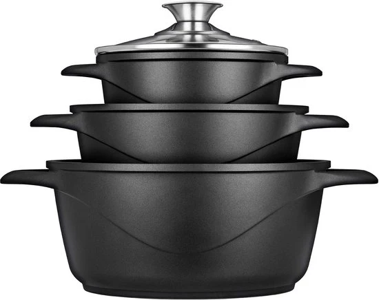 Set di cottura in ghisa - 3 casseruole - nero - alluminio
