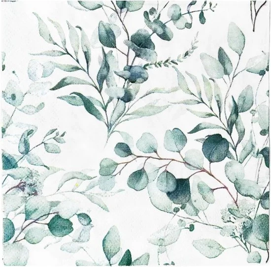 Serviette bianche eucalipto verde - serviette di nozze - 2 strati - 33x33cm - decorazione di tavola verde - festa - baby shower - cena - serviette di carta - decorazione di tavola - totale 60 pezzi serviette di carta
