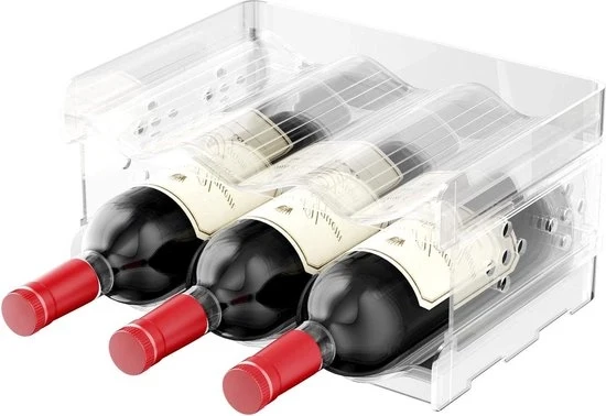 Wijnrek astackabile per bottiglie in plastica - Set da 2 - contenitore stretto per frigorifero - fino a 6 bottiglie - archiviazione per cucina, soggiorno, salotto