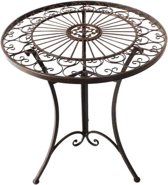 Tavolo da giardino vintage - resistente alle intemperie - Ø 61 cm - ferro - marrone scuro