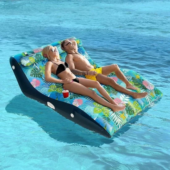 Ombrello Inflatabile per 1-2 Persone, Sedia da Piscina, Air Mattress con Maniglie, Porta Ombrello e Supporto alla Schiena