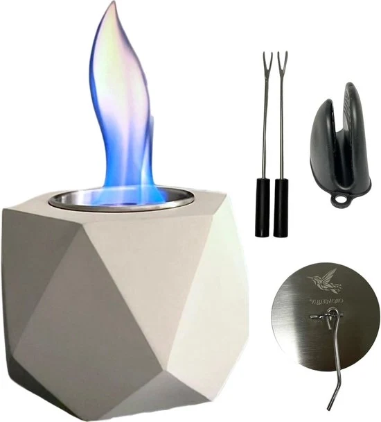 Tavolo in Cemento Etanolo a Sei Angoli - Per Esterno e Interno - Portatile e Senza Fumo - Grigio - 137 x 137 x 9 cm