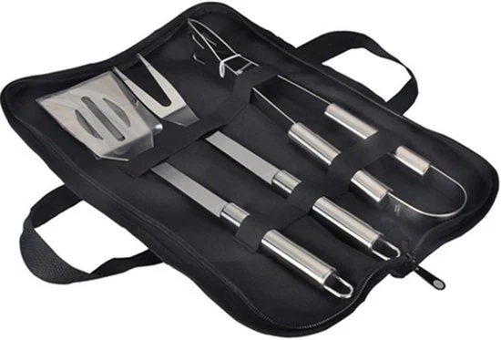 Set di Strumenti per la Griglia BBQ - Accessori per Barbecue in Acciaio Inox - 3 Pezzi - Inclusa Tasca Portatile