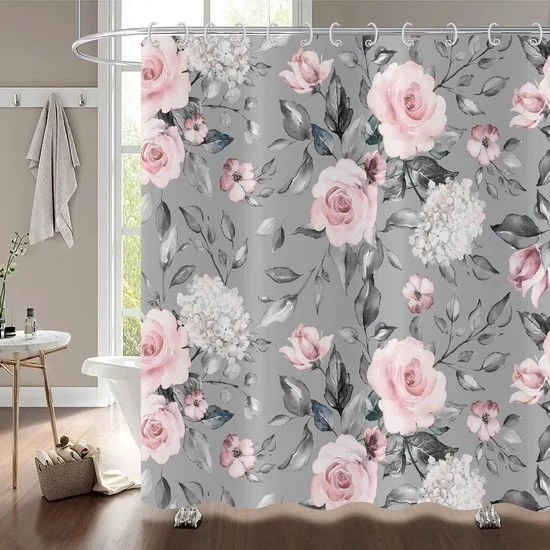 Douchegordijn in tessuto - impermeabile e lavabile - 180 x 200 - grigio rosa