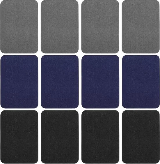 12 pezzi di patches per cucire per riparazione e decorazione (nero, blu, grigio)