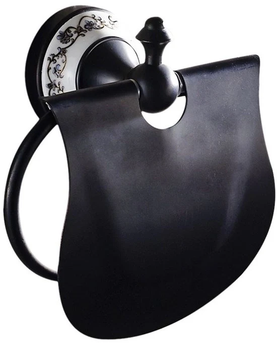 Supporto per carta igienica in stile retro con finitura nera, ideale per la stanza da bagno