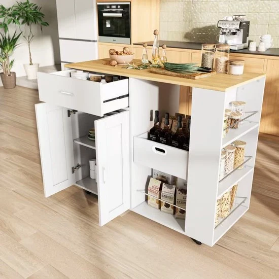 Cucina - Mobili in Legno Massello - 4 Ruote - 3 Cassetti - Piano di Lavoro