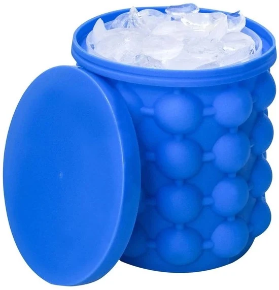 Snelle Silicone IJsemmer 2-in-1 - IJsblokjes Maker - Grote IJsemmer in Silicone - Facile da Congelare e Servire - 12 x 14 cm - Blu Scuro