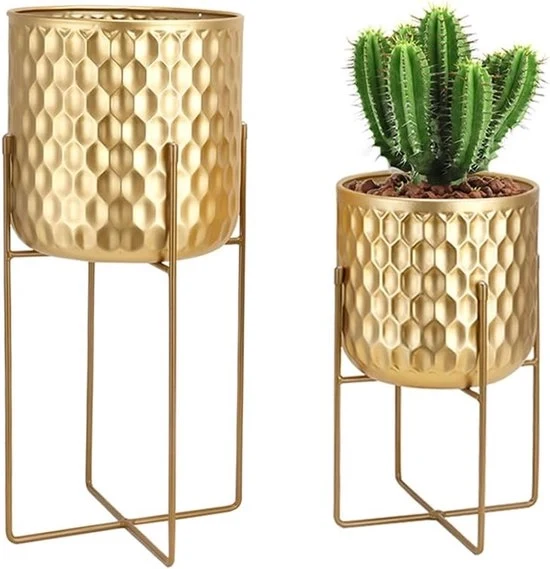 Set di vasi metallici decorativi - Vasi per fiori moderni - Set da 2 - Oro - 31 cm e 45 cm