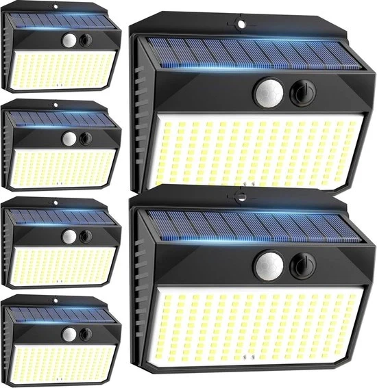 Set di 6 lampade solari per esterno con sensore di movimento - 150 led - Lampada esterna alimentata da energia solare - 3 modalità - IP65 - Per giardino, scale, garage Illuminazione esterna