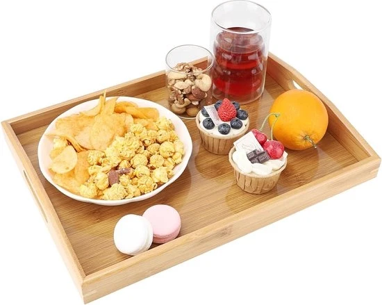 Dienblad rettangolare in legno con maniglie - grande tavola da cucina - vassoio decorativo per servire - tavola per colazione, tè e salotto - decorazione da cucina - tavola quadrata 70x70